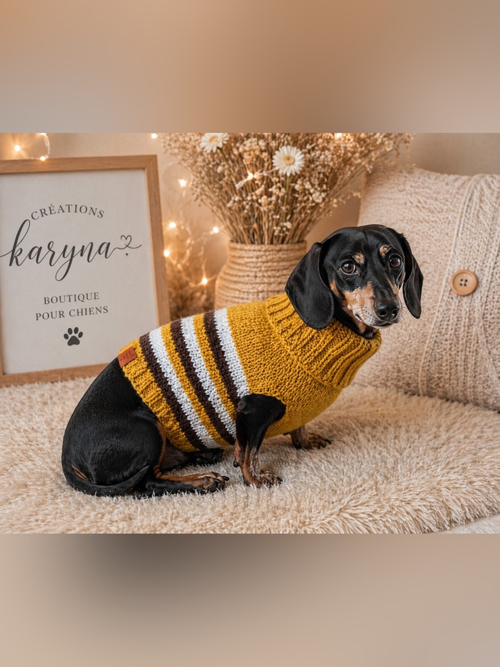 Handmade Mustard Stripe Dog Sweater by